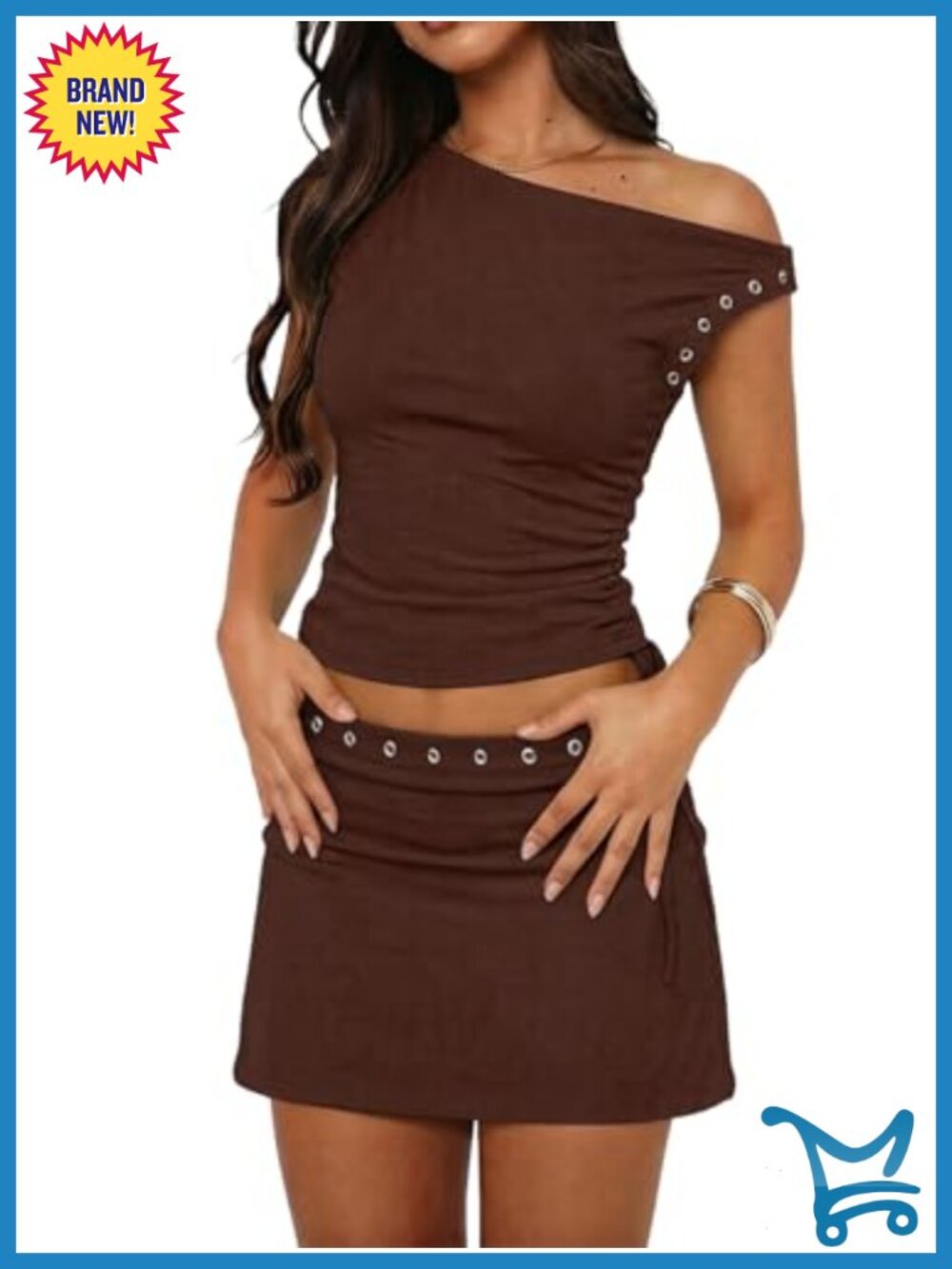 Off Shoulder Eyelet Two Piece Skirt Set Summer Vacation Skort Set